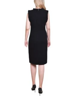 Elegant Black Sheath Dress with Ruffle Detail 7 Elegant Black Sheath Dress with Ruffle Detail -Dressbarn Store MSCD3808BLACKBACK