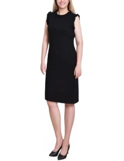 Elegant Black Sheath Dress with Ruffle Detail 6 Elegant Black Sheath Dress with Ruffle Detail -Dressbarn Store MSCD3808BLACKSIDE