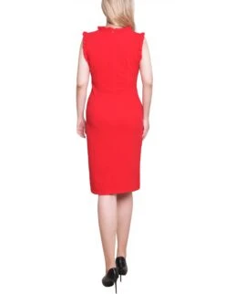 Fire Red Sleeveless Ruffle Detail Sheath Dress -Dressbarn Store MSCD3808FIREREDBACK