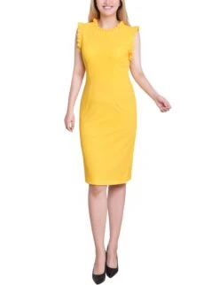 Sleeveless Ruffle Sheath Dress in Elegant Lemon Yellow