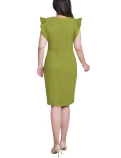 Kay Green Ruffle Sleeve Scuba Sheath Dress -Dressbarn Store MSCD3892KAYGREENBACK