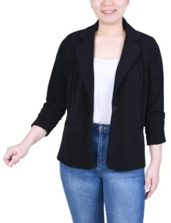 Black Long Sleeve Scuba Crepe Jacket - Elegant Versatile Layering
