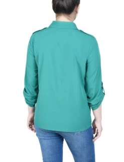 Jelly Bean 3/4 Sleeve Roll Tab Blouse with Shoulder Epaulettes -Dressbarn Store MSTB1722SJELLYBEANBACK