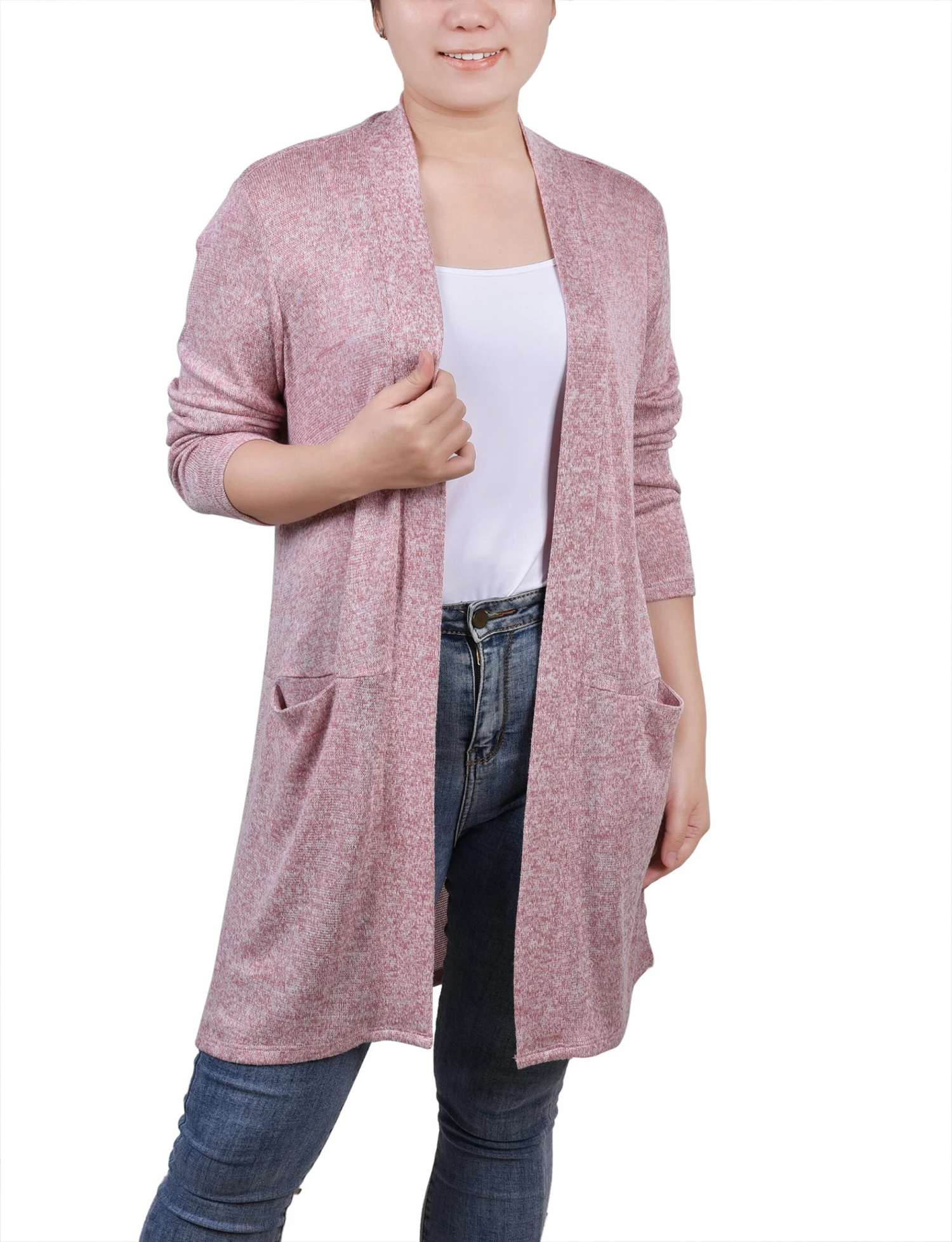 Soft Peach Open-Front Cardigan with Functional Side Pockets 1 Soft Peach Open-Front Cardigan with Functional Side Pockets