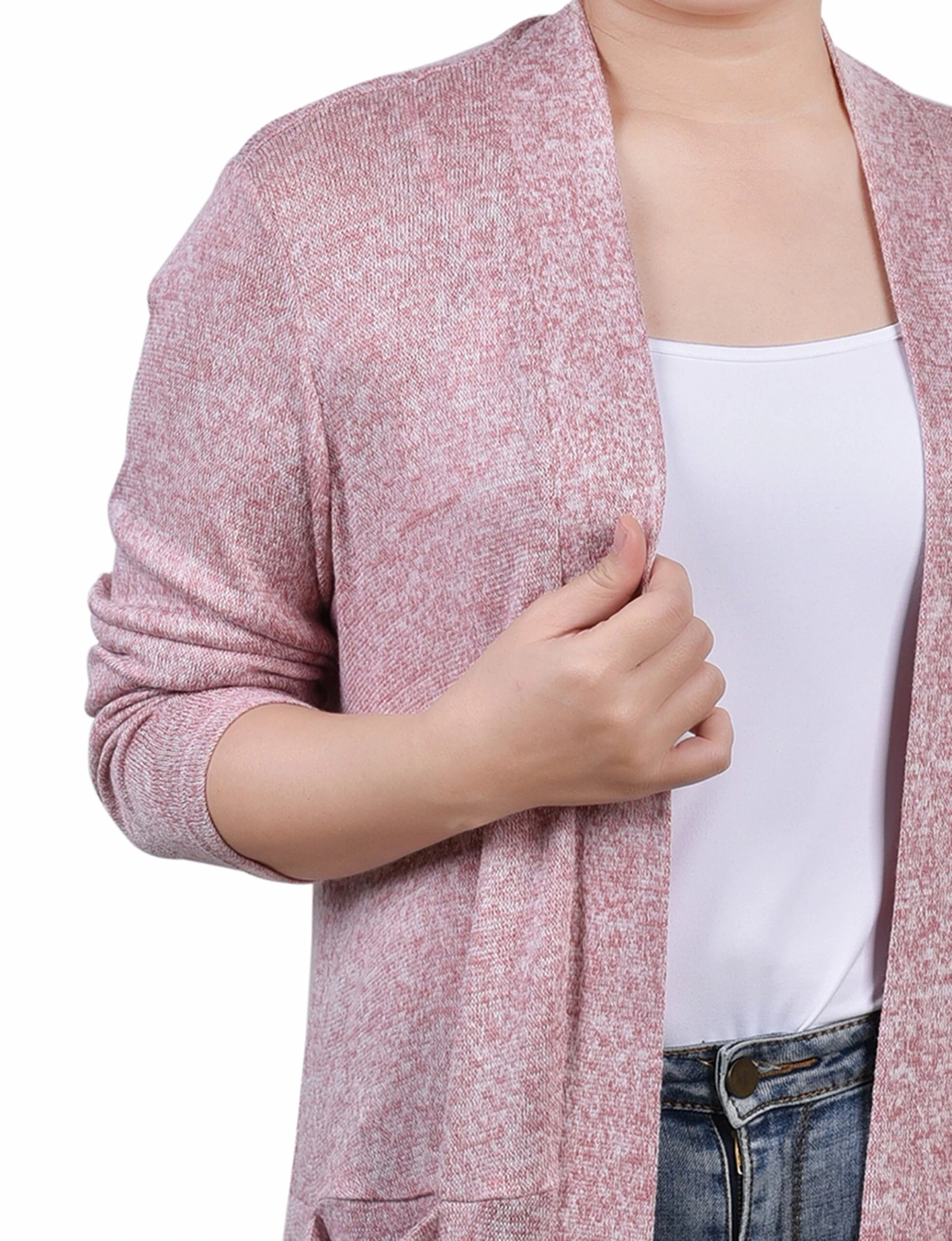 Soft Peach Open-Front Cardigan with Functional Side Pockets 2 Soft Peach Open-Front Cardigan with Functional Side Pockets - Image 2