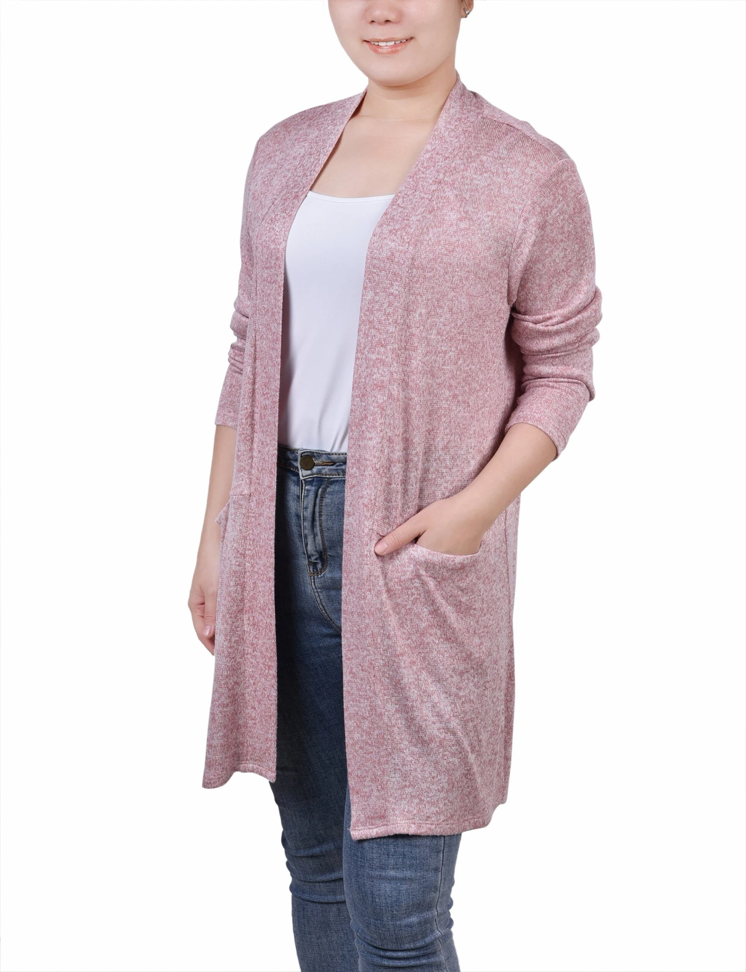 Soft Peach Open-Front Cardigan with Functional Side Pockets 3 Soft Peach Open-Front Cardigan with Functional Side Pockets - Image 3