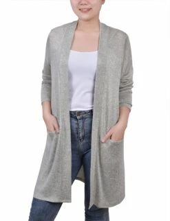 Sage Green Open Front Relaxed Fit Cardigan with Pockets