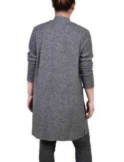 Silver Long Sleeve Open-Front Cardigan with Side Pockets -Dressbarn Store MSWR4546SILVERBACK