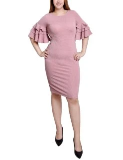 Blush Pink Bolero Sleeve Bodycon Dress - Elegant Textured Knit Party Dress