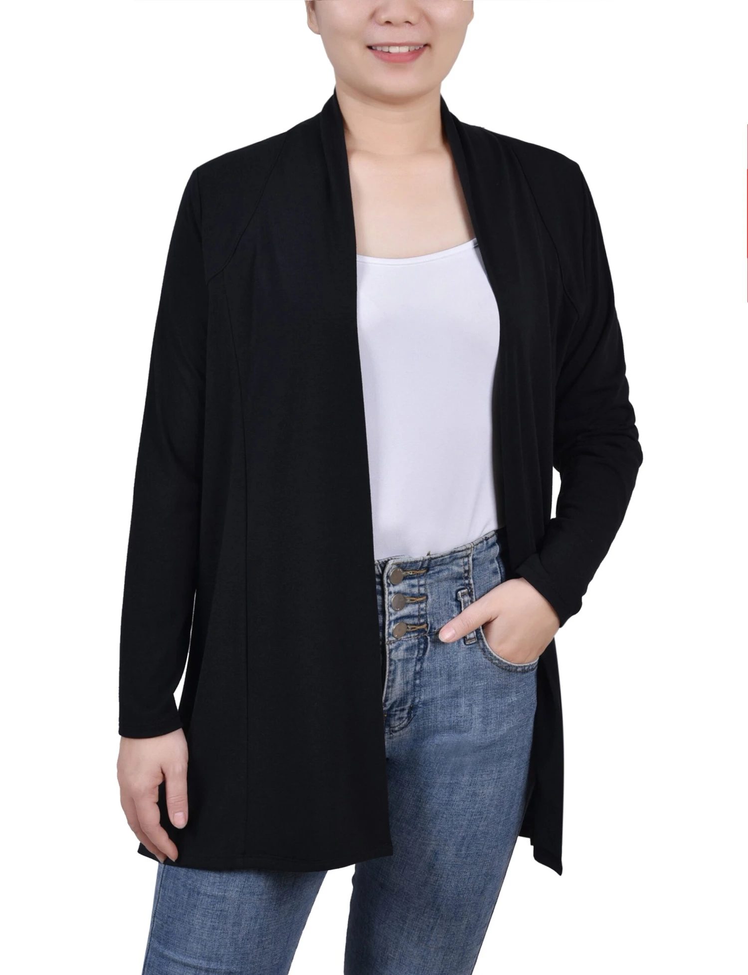 Softknit Black Long Sleeve Collared Cardigan for Versatile Layering 1 Softknit Black Long Sleeve Collared Cardigan for Versatile Layering