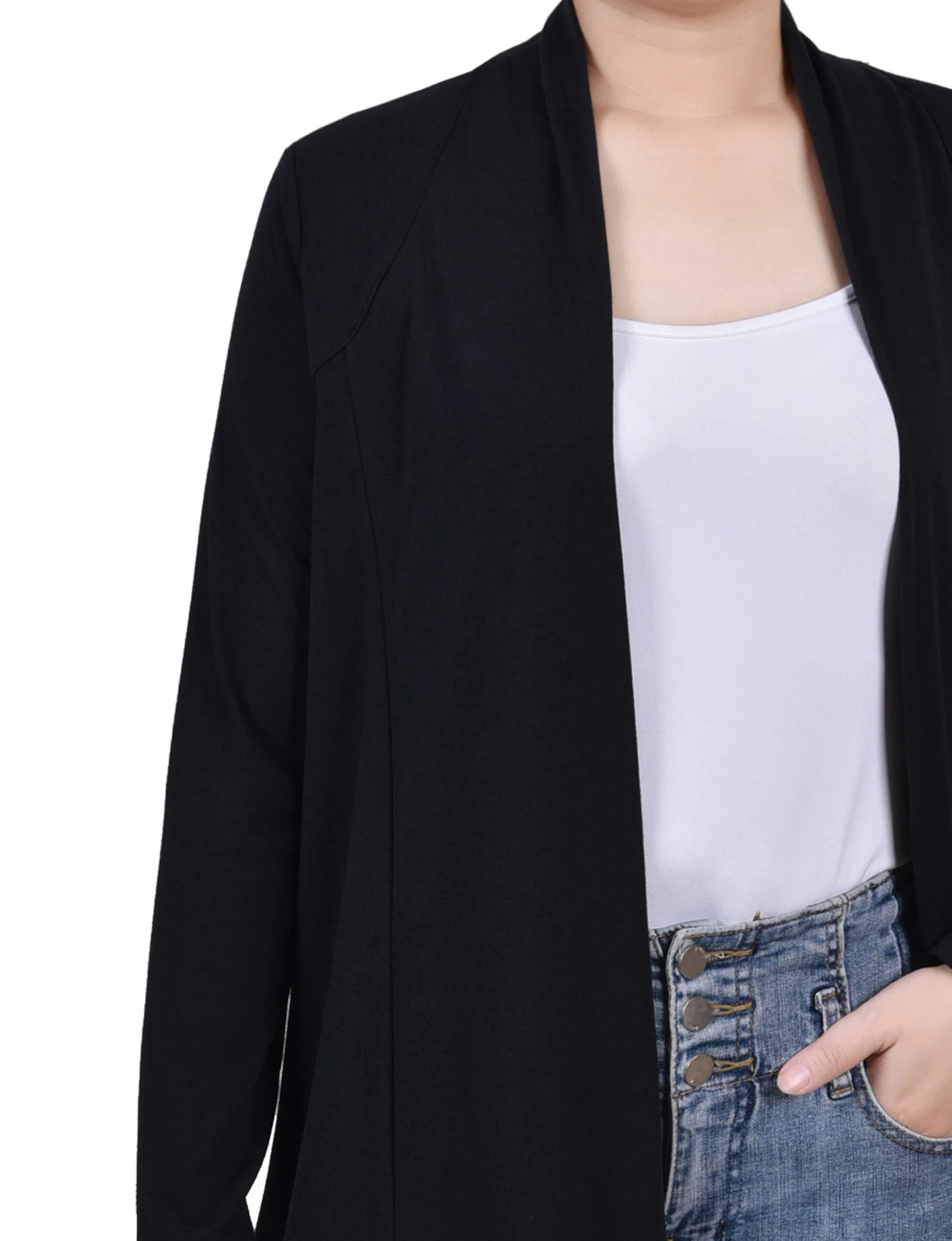 Softknit Black Long Sleeve Collared Cardigan for Versatile Layering 2 Softknit Black Long Sleeve Collared Cardigan for Versatile Layering - Image 2