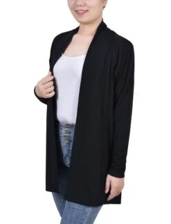 Softknit Black Long Sleeve Collared Cardigan for Versatile Layering 6 Softknit Black Long Sleeve Collared Cardigan for Versatile Layering -Dressbarn Store MTXR0258BLACKSIDE