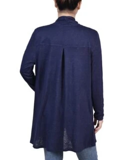 Women's Navy Blue Collared Cardigan - Elegant Lightweight Layering -Dressbarn Store MTXR0258NAVYBACK