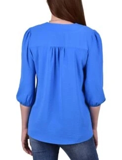 Petite Blue 3/4 Sleeve Blouse with Detachable Statement Necklace -Dressbarn Store PAFU0517FRENCHBLUEBACK