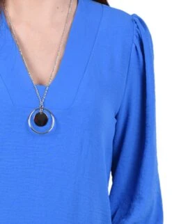 Petite Blue 3/4 Sleeve Blouse with Detachable Statement Necklace -Dressbarn Store PAFU0517FRENCHBLUEDETAIL