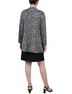 Petite Black Two-Piece Dress Set with Printed Jacket -Dressbarn Store PITD6737BLACKSPARKDUOBACK