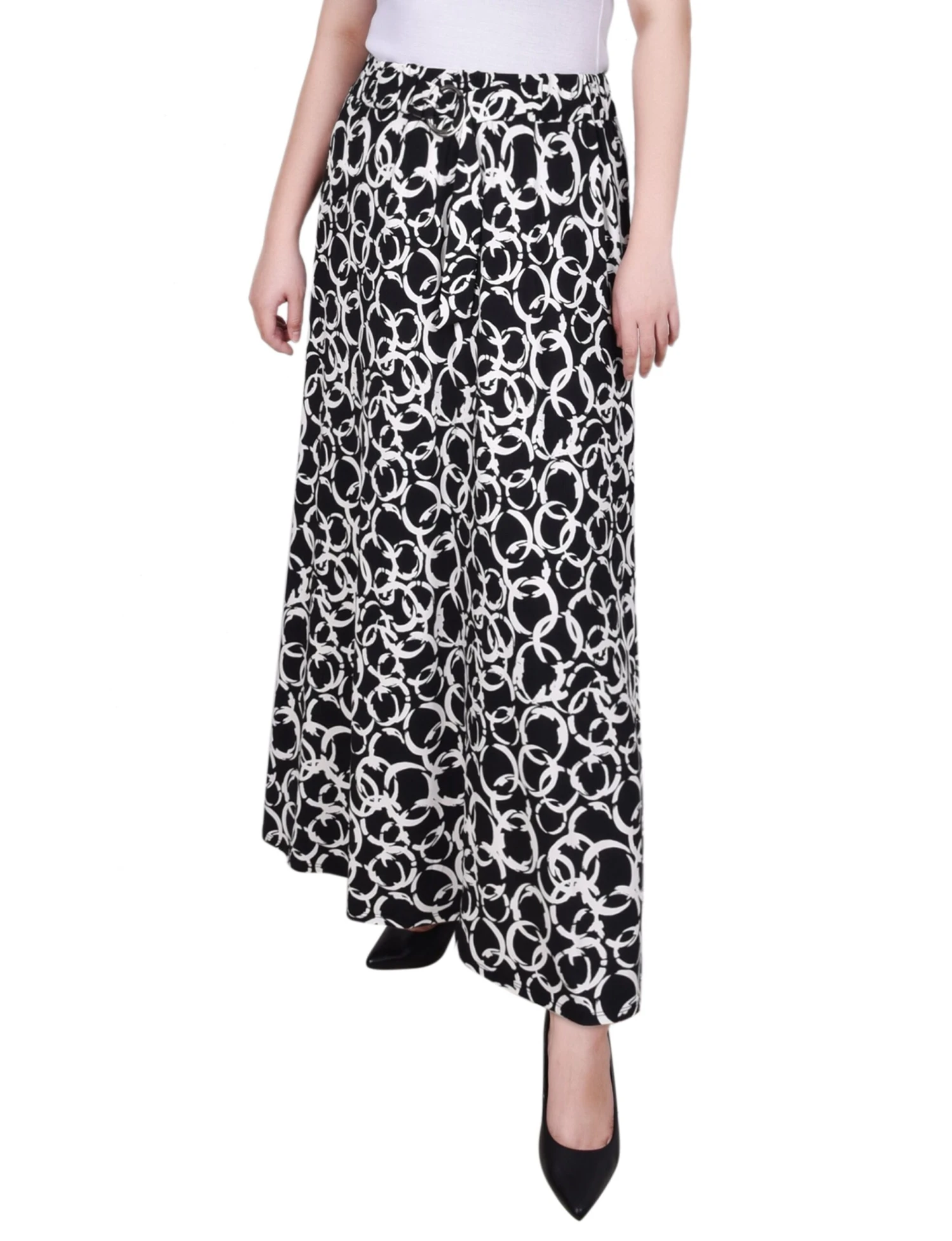 Black White Circle Chain Ring Detail Midi-Length Skirt - Petite 2 Black White Circle Chain Ring Detail Midi-Length Skirt - Petite - Image 2