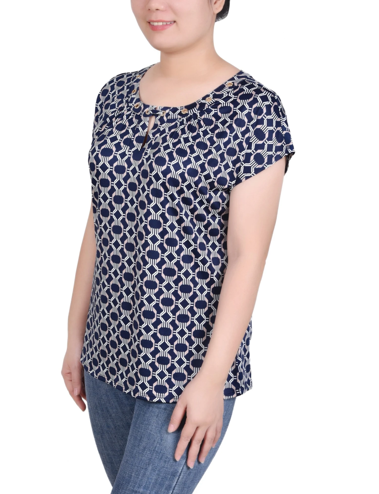 NY Collection Petite Grommet Neck Knit Top with Extended Sleeves 14 NY Collection Petite Grommet Neck Knit Top with Extended Sleeves - Image 14