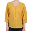 Yellow Petite Jacquard Blouse - 3/4 Sleeve Button Placket Top