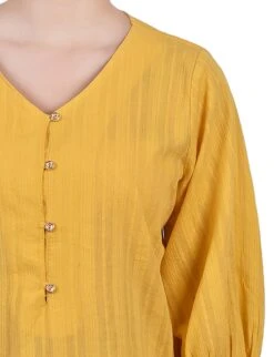 Yellow Petite Jacquard Blouse - 3/4 Sleeve Button Placket Top 7 Yellow Petite Jacquard Blouse - 3/4 Sleeve Button Placket Top -Dressbarn Store PJWU4141MUSTARDDETAIL