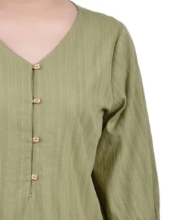 Petite Green 3/4 Sleeve Jacquard Blouse with Button Placket -Dressbarn Store PJWU4141SAGEDETAIL