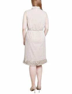 Petite Beige Sleeveless Belted Fringed Dress with Boho Trim 6 Petite Beige Sleeveless Belted Fringed Dress with Boho Trim -Dressbarn Store PLND3001LIGHTTANBACK