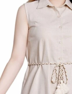 Petite Beige Sleeveless Belted Fringed Dress with Boho Trim 7 Petite Beige Sleeveless Belted Fringed Dress with Boho Trim -Dressbarn Store PLND3001LIGHTTANDETAIL