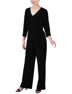 Petite Black Wide Leg Jumpsuit with Belted Waist