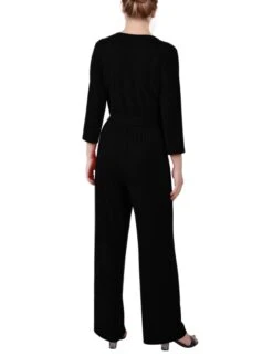 Petite Black Wide Leg Jumpsuit with Belted Waist -Dressbarn Store PQIU0013BLACKBACK