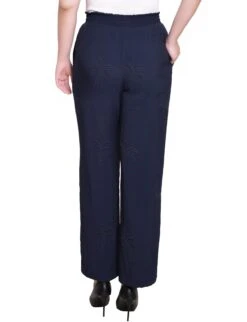 Petite Navy Embroidered Pull-On Pants with Elastic Waist 7 Petite Navy Embroidered Pull-On Pants with Elastic Waist -Dressbarn Store PRJP9666NAVYBACK