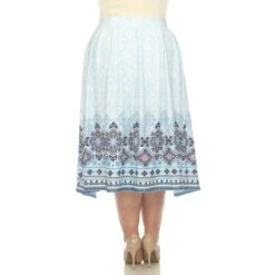 Plus Size Blue Pleated Midi Skirt with Pockets and Border Print 7 Plus Size Blue Pleated Midi Skirt with Pockets and Border Print -Dressbarn Store PS707 52 3