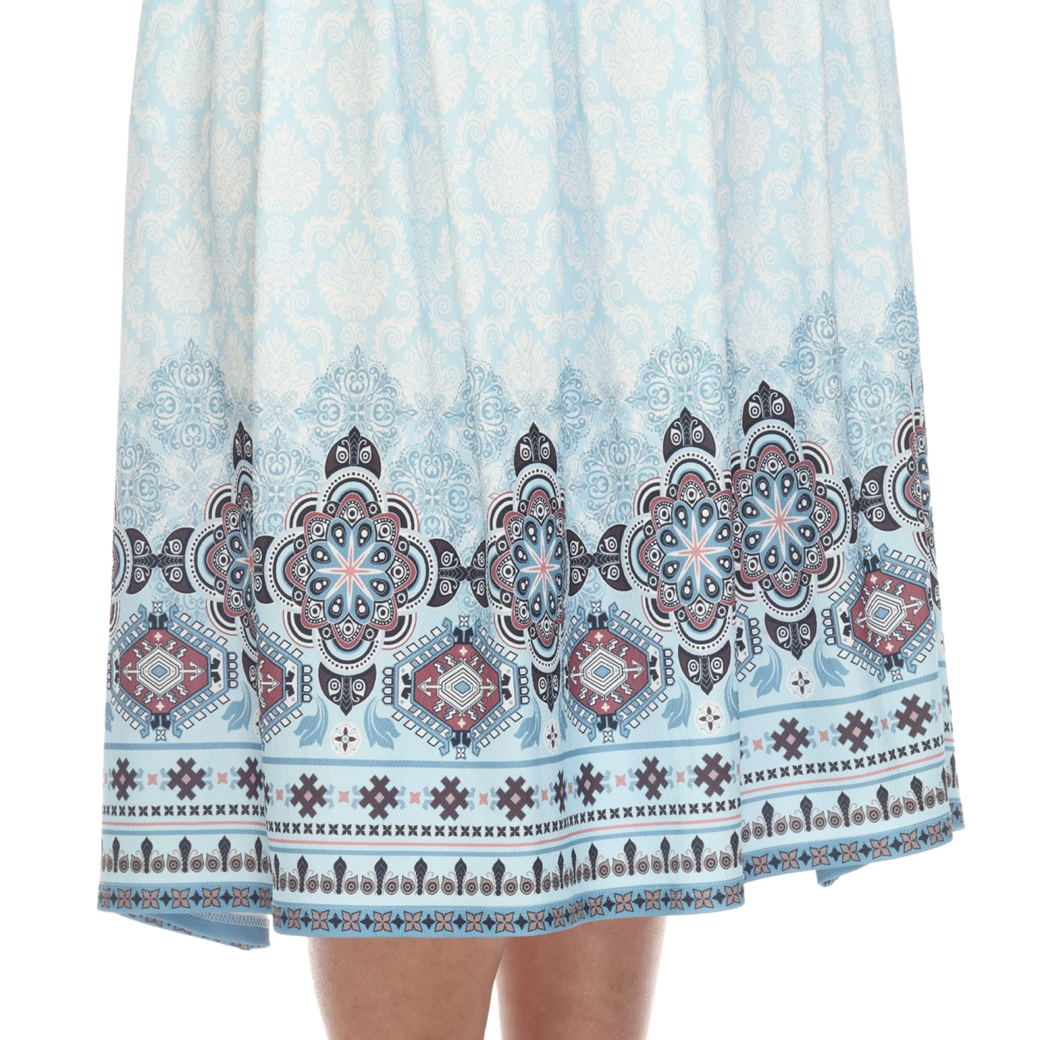 Plus Size Blue Pleated Midi Skirt with Pockets and Border Print 4 Plus Size Blue Pleated Midi Skirt with Pockets and Border Print - Image 4