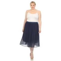 Plus Size Pleated Chiffon Midi Skirt - Flowy High-Waisted A-Line Skirt