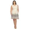Plus Size Beige Paisley Border Print Fit & Flare Dress