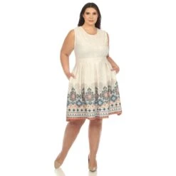 Plus Size Beige Paisley Border Print Fit & Flare Dress 9 Plus Size Beige Paisley Border Print Fit & Flare Dress -Dressbarn Store PS8226 53 5
