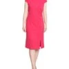 Petite Pink Cap Sleeve Sheath Dress - Front Zip Slit Square Neck