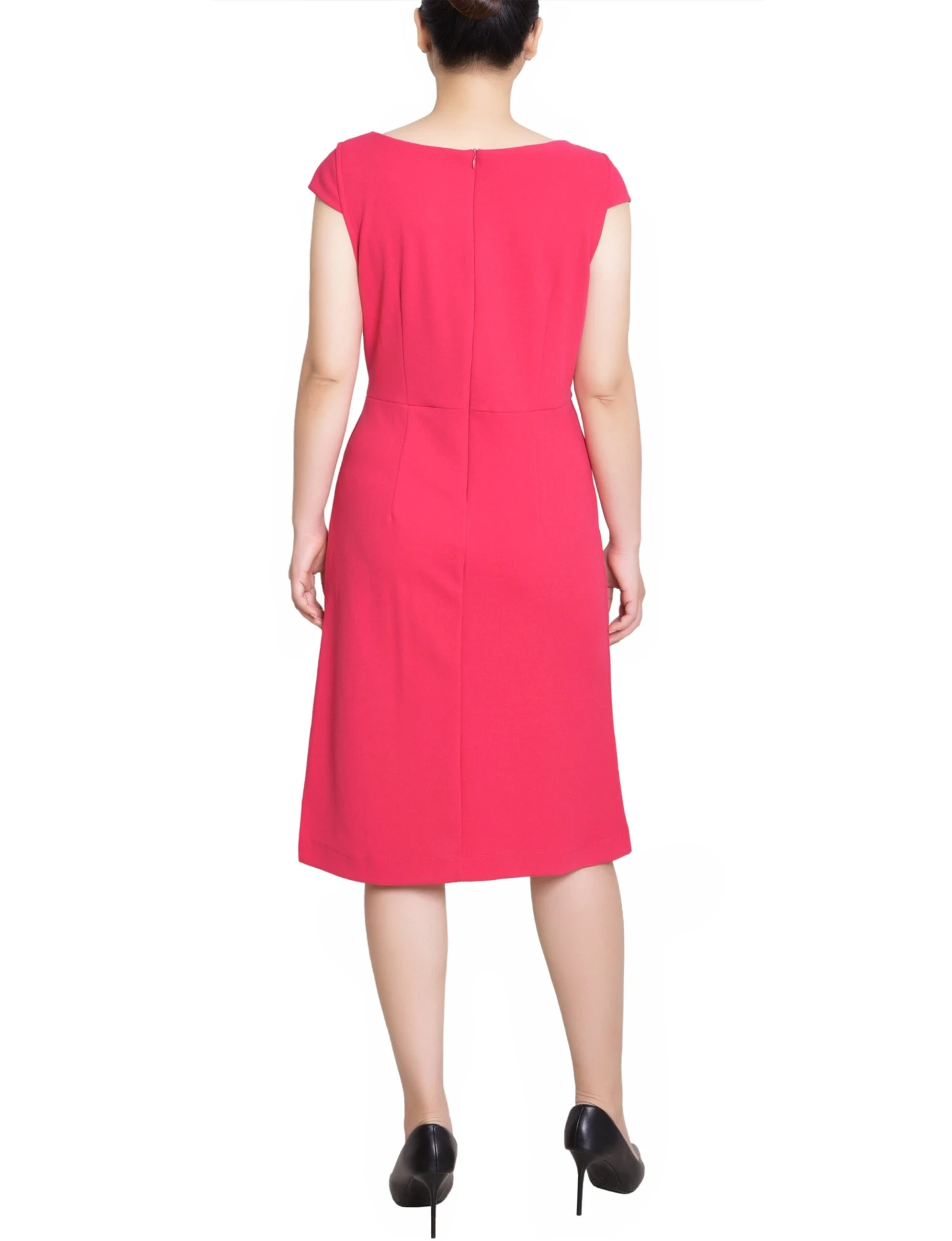 Petite Pink Cap Sleeve Sheath Dress - Front Zip Slit Square Neck 4 Petite Pink Cap Sleeve Sheath Dress - Front Zip Slit Square Neck - Image 4