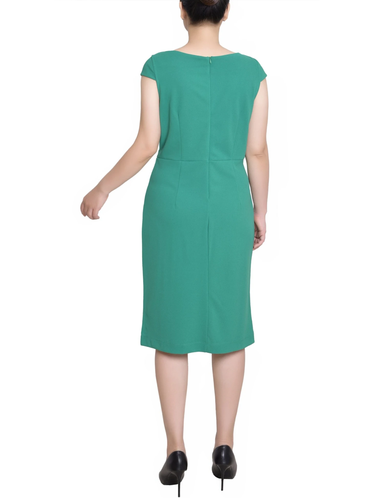 Emerald Green Petite Cap Sleeve Sheath Dress with Exposed Zipper 4 Emerald Green Petite Cap Sleeve Sheath Dress with Exposed Zipper - Image 4