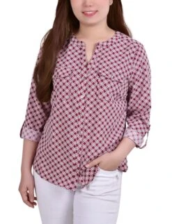 Rodedendrum Iconic 3/4 Roll Tab Sleeve Mandarin Collar Blouse - White Petite