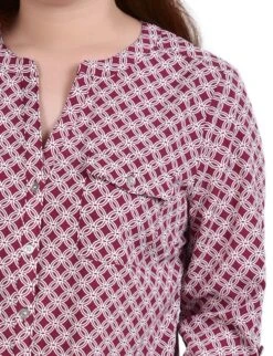 Rodedendrum Iconic 3/4 Roll Tab Sleeve Mandarin Collar Blouse - White Petite -Dressbarn Store PSTB1404RODEDENDRUMWHITENEWICONICDETAIL