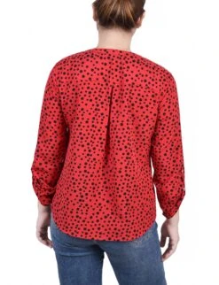 Petite Red Roll Tab Sleeve Blouse with Mandarin Collar & Pockets -Dressbarn Store PSTB1404SKIPATROLBLACKICEMOONBACK