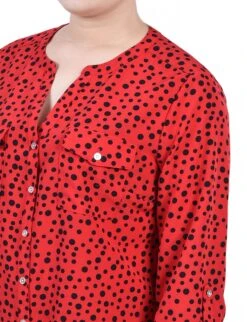 Petite Red Roll Tab Sleeve Blouse with Mandarin Collar & Pockets -Dressbarn Store PSTB1404SKIPATROLBLACKICEMOONDETAIL