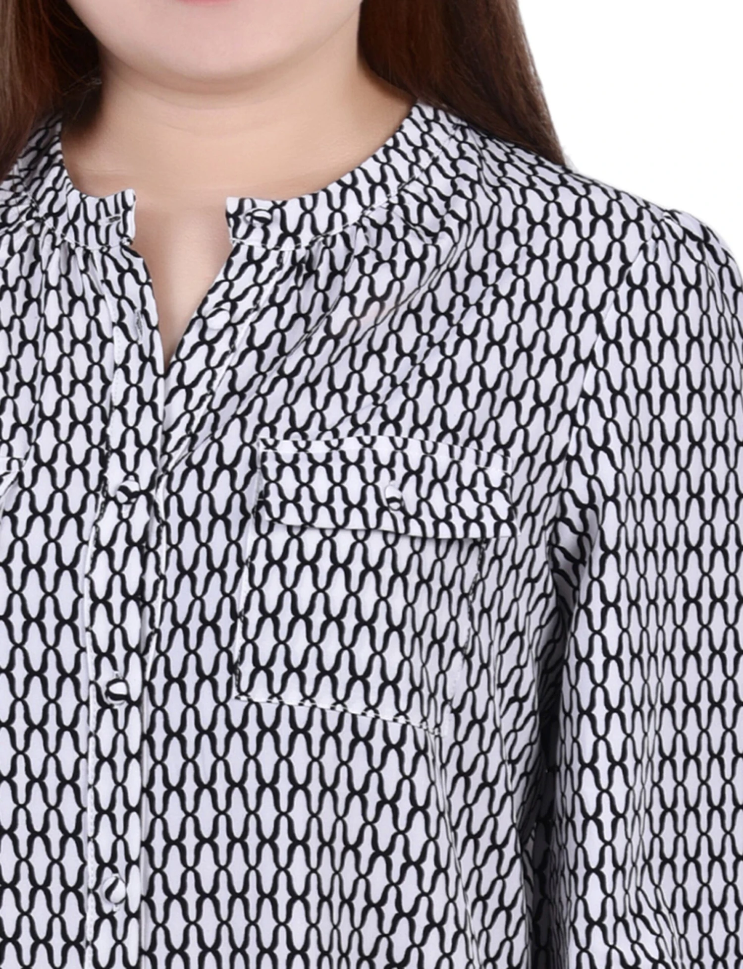 Petite White Long Sleeve Button Front Blouse with Smocked Cuffs 3 Petite White Long Sleeve Button Front Blouse with Smocked Cuffs - Image 3