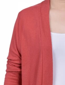 Petite Coral Open Front Textured Knee Length Cardigan with Pockets -Dressbarn Store PTXR4546CORALDETAIL