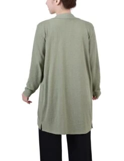 Sage Petite Knee Length Textured Cardigan with Side Pockets -Dressbarn Store PTXR4546SAGEBACK