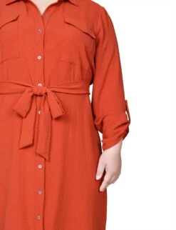 Plus Size Rooibos Tea Roll Tab Sleeve Button-Front Shirtdress -Dressbarn Store WAFD0006ROOIBOSTEADETAIL
