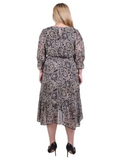 Plus Size Black & Brown Paisley V-Neck Flounced Dress -Dressbarn Store WCCD0405PBLACKBROWNPAISLEYBACK