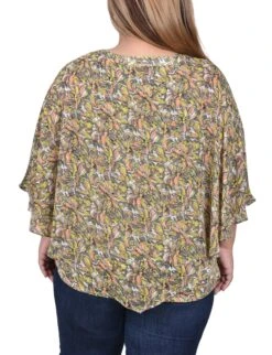 Plus Size Floral Chiffon Blouse - Flowy Coral & Grey Popover Top -Dressbarn Store WCCF0454CORALGREYMUSTBLOSSOMBACK