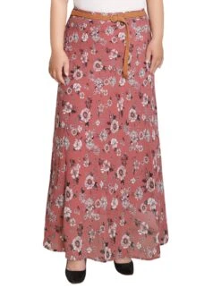 Elegant Plus Size Chiffon Maxi Skirt - Flowy Black and Mauve Design