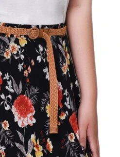 Elegant Black Red & Gold Floral Chiffon Maxi Skirt - Plus Size -Dressbarn Store WCCK0239BLACKREDGOLDFLORALDETAIL